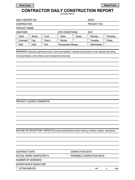 superintendent daily report template